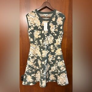 New Moon River Green Floral Sleeveless mini sweater Dress